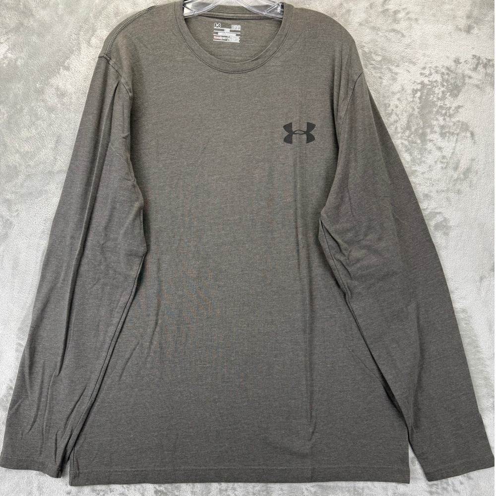 Under Armour HeatGear Mens Large Gray Heather Long Sleeve Loose Fit Shirt Logo